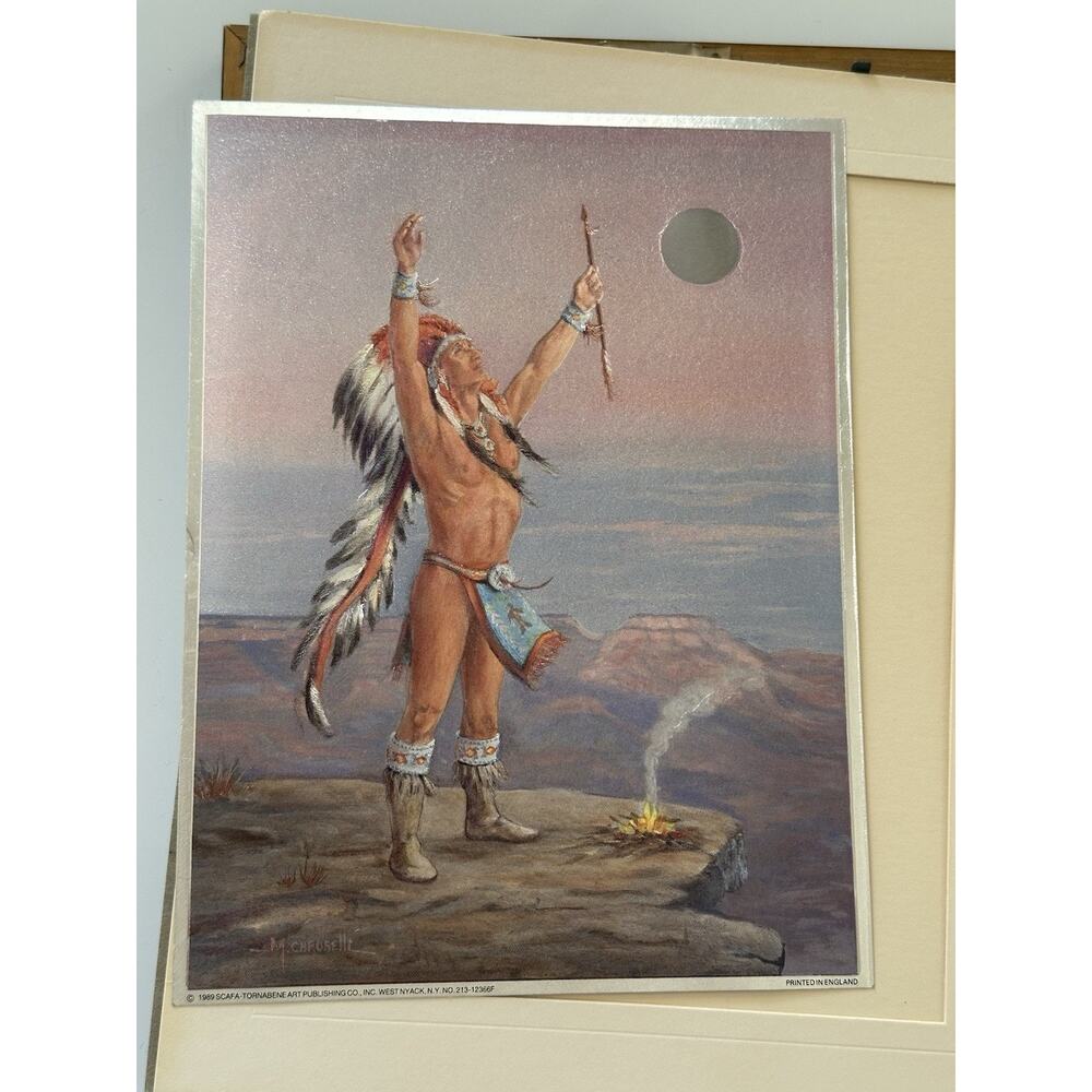 Native American Indian 1989 signed by M. Caroselli 8x6 Framed Home Decor Collect - Picture 2 of 7